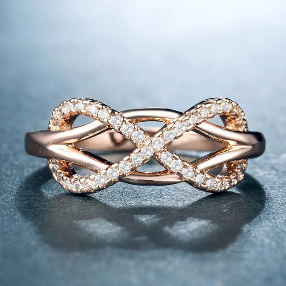 Infinity Rose Gold Unique designs Cross Ring for Women, VIP365 - Picture 1 of 3